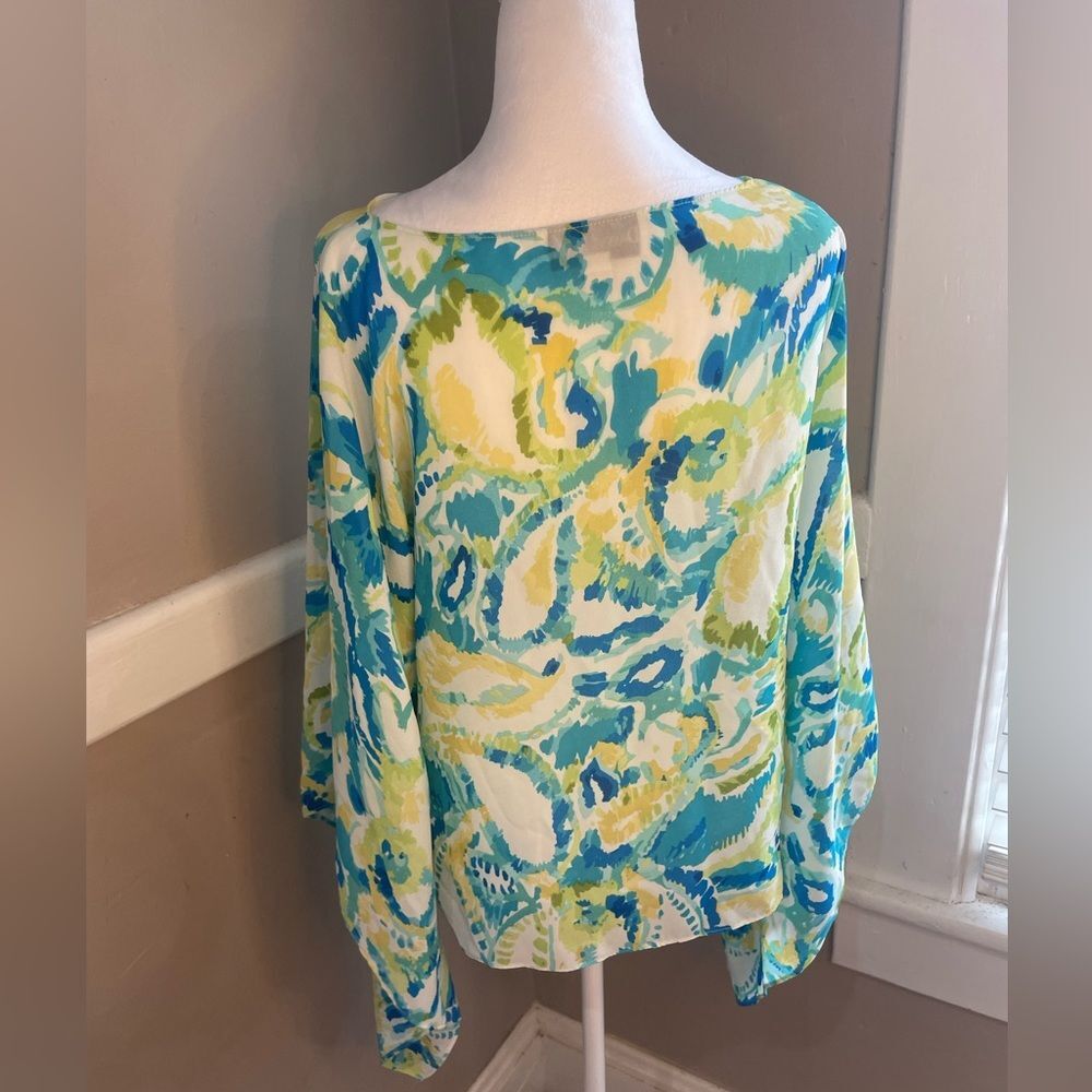 Danny & Nicole White/Blue/Green/Yellow Abstract Paisley Poncho Sleeve Size 18